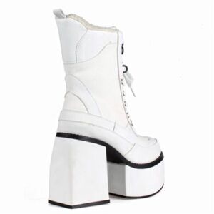 Jalisco White Chunky Heel Platform Combat Boots